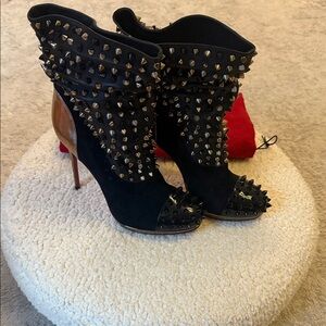 Christian Louboutin Black and Brown Studded Heeled Boots